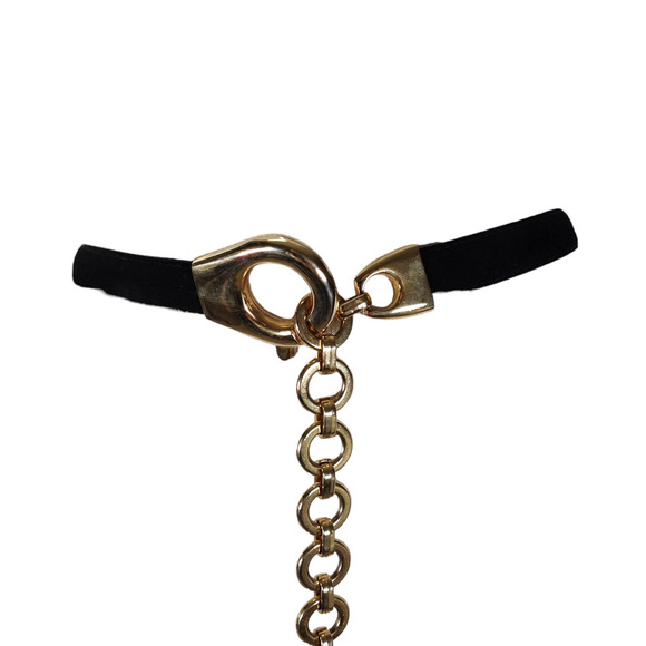 Black Suede Belt Gold Chain Statement Hardware M/L Minimalist Modern main image 7